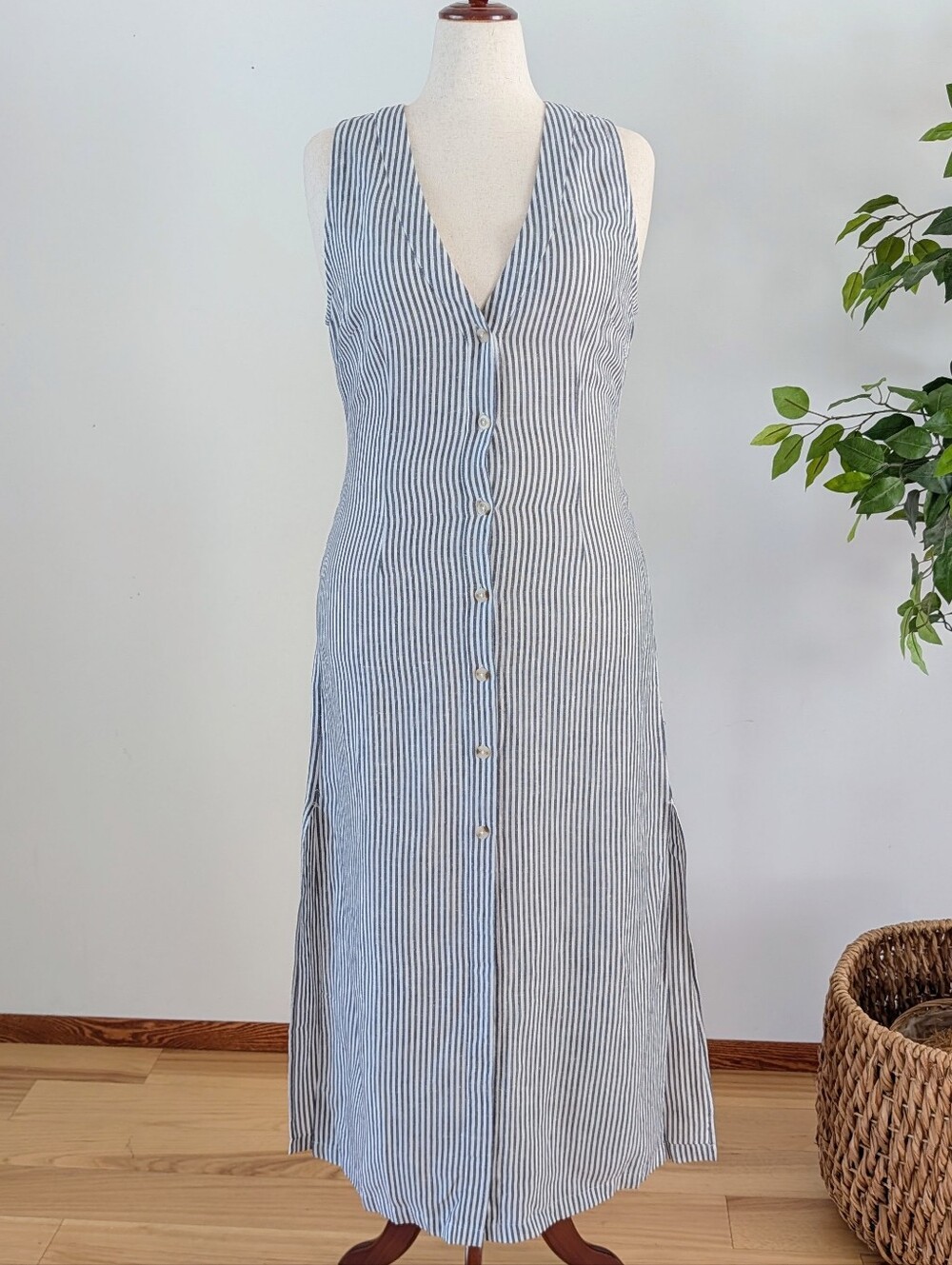 Onia Linene Striped Button-Front Maxi Dress - XL